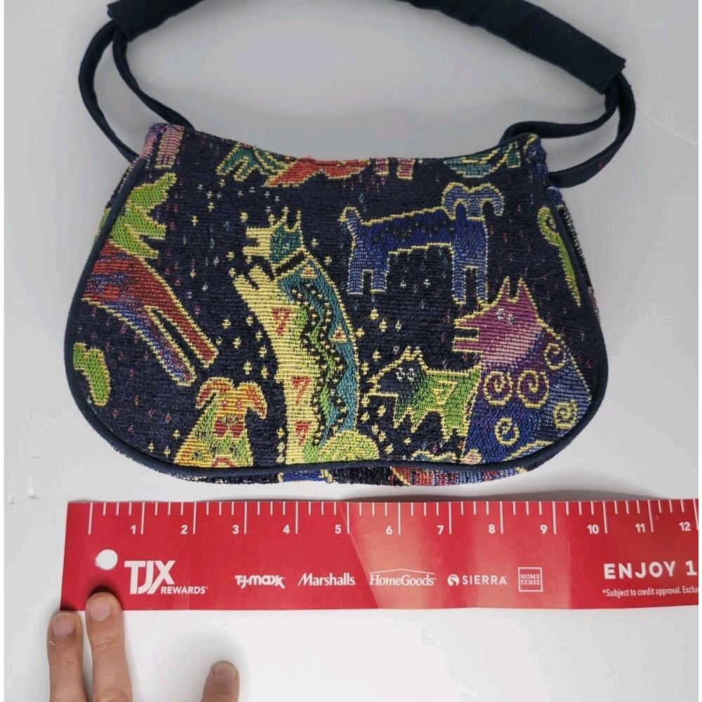 Laurel Burch Colorful Cat & Dog Tapestry Boho Artistic Shoulder Bag Navy - Picture 5 of 9